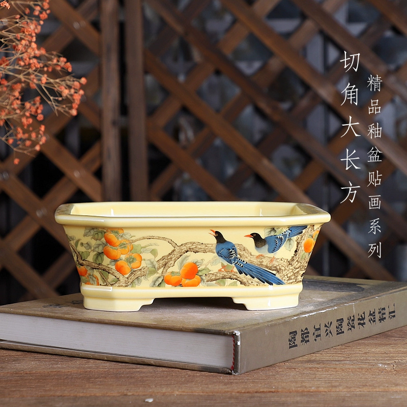 Bonsai Garden For Desk - 磁器長方形盆栽ポット、伝統的な中国のパターン、部屋、ホームテーブル、デスク、庭の装飾
