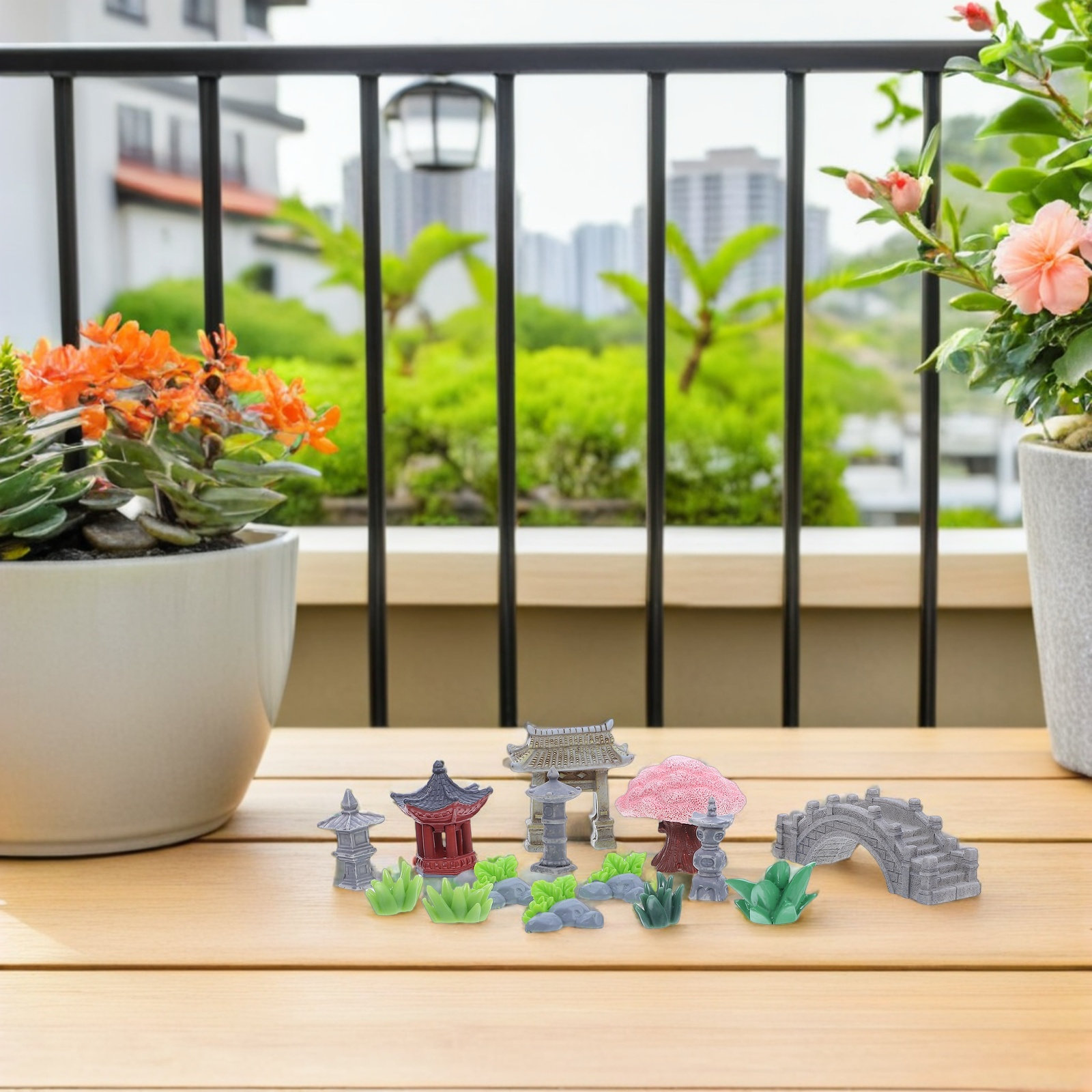 1セット レジン製ミニチュア風景装飾 リアルな石橋パビリオン - Bonsai Garden For Desk のレビューと価格